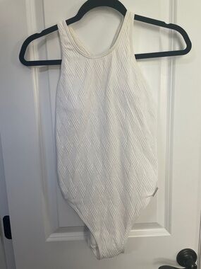 Vince Camuto Cream Textured Racerback One-Piece